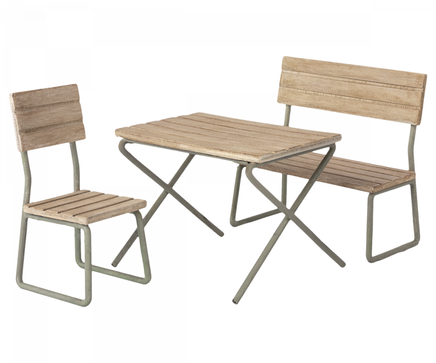Set de jardín en miniatura, Mesa con silla y banco MAILEG