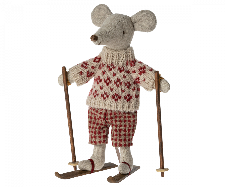 Navidad.Ratón de invierno con juego de esquí, Mamá MAILEG