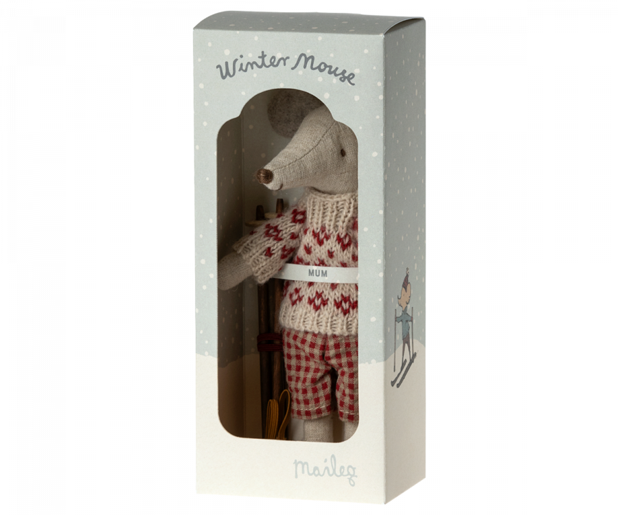 Navidad.Ratón de invierno con juego de esquí, Mamá MAILEG