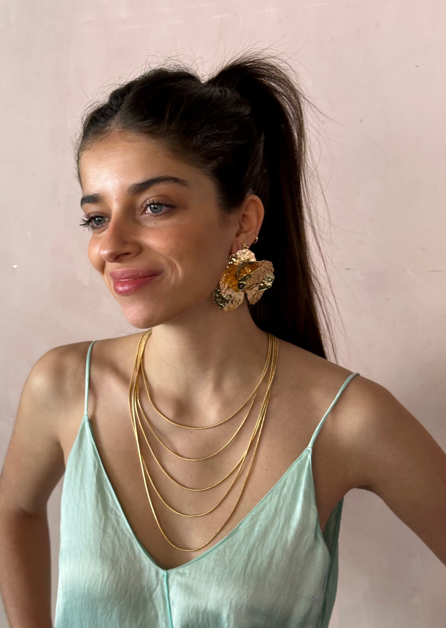 PENDIENTE FLOR ACERO ı ORO PAREJA