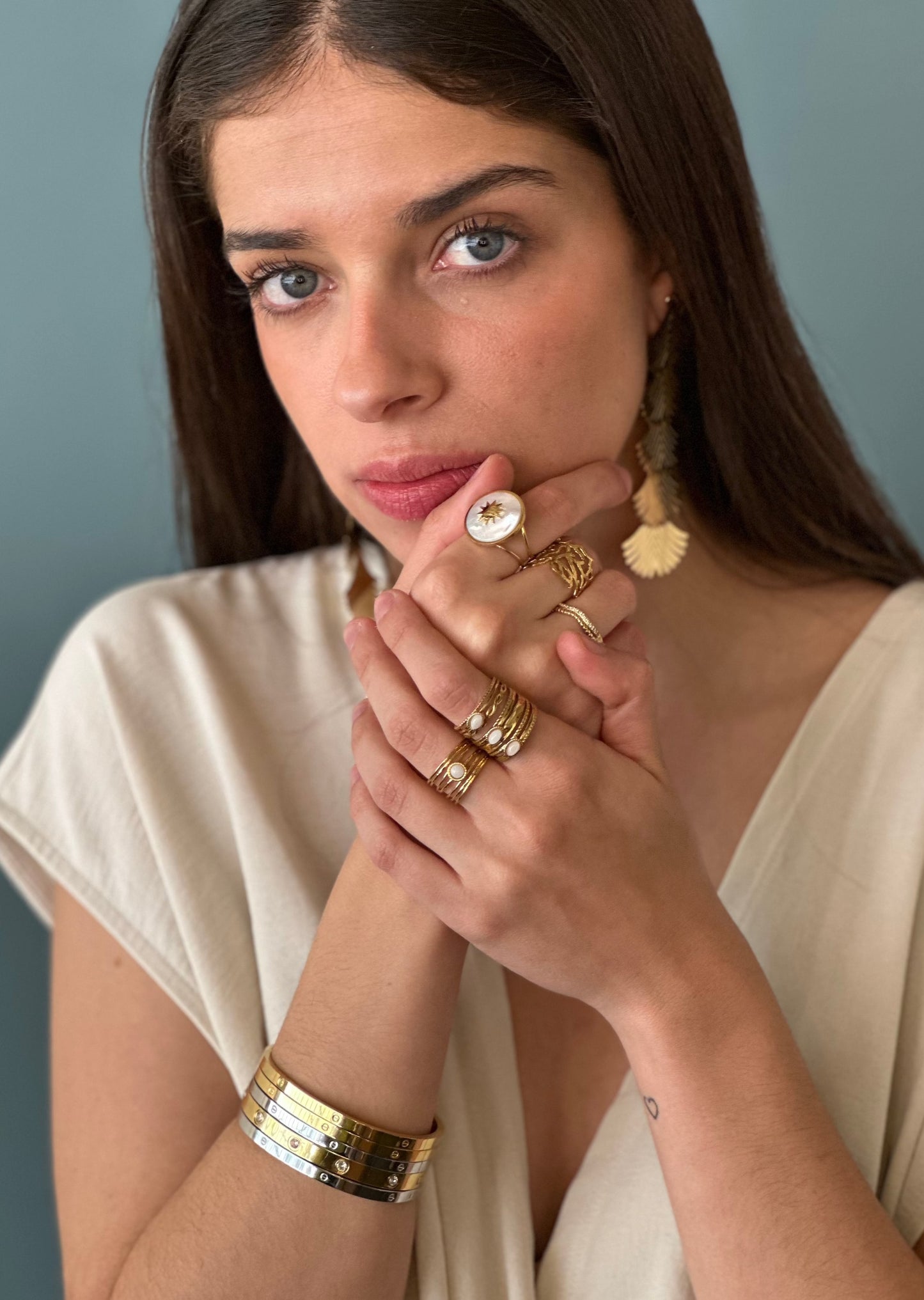 ANILLO PIEDRA TRIPLE ı ORO