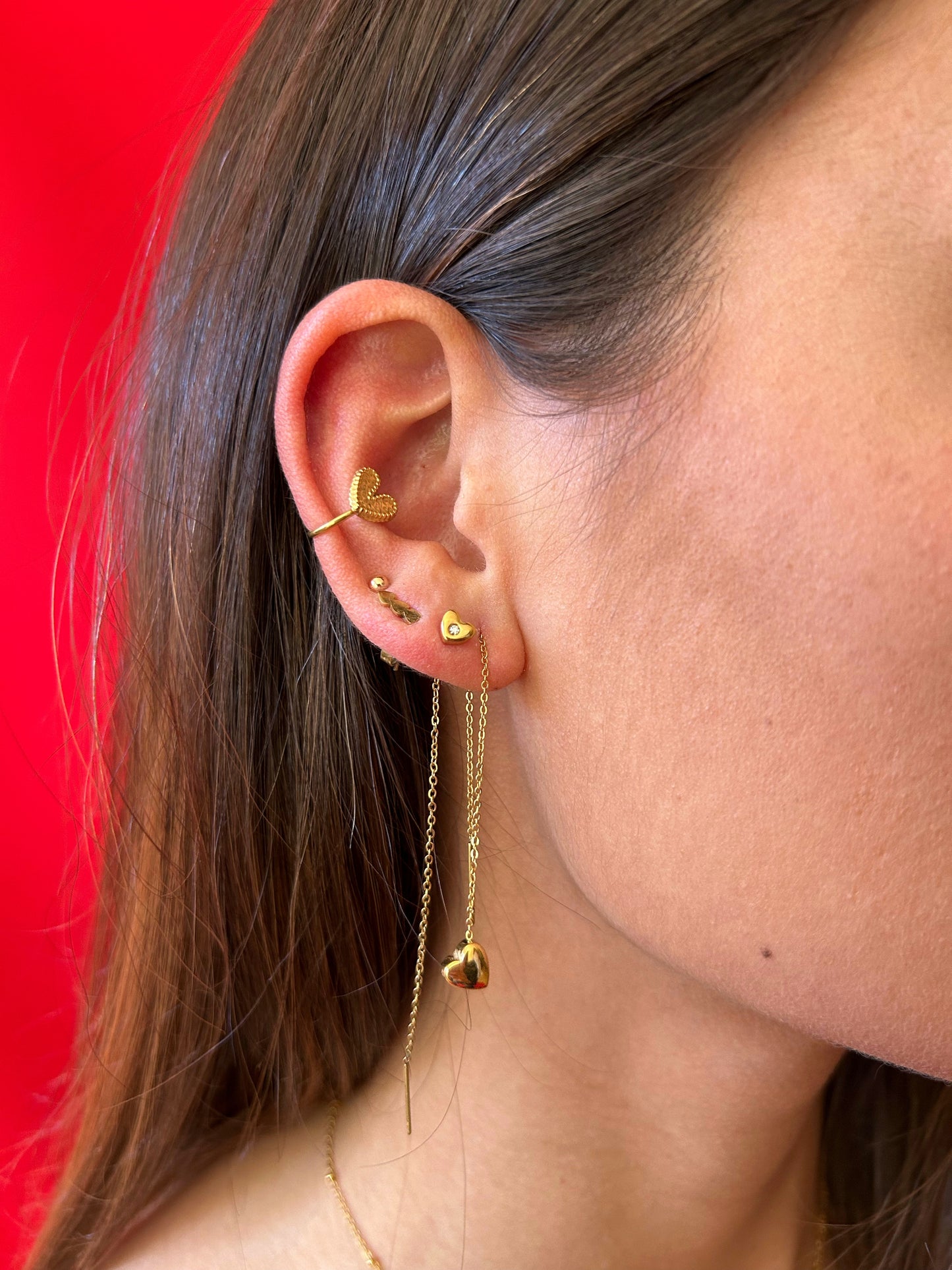 Pendientes corazón cadena Oro ı UNIDAD