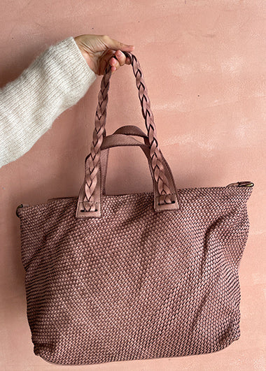 Bolso cuero trenzado rosa xl
