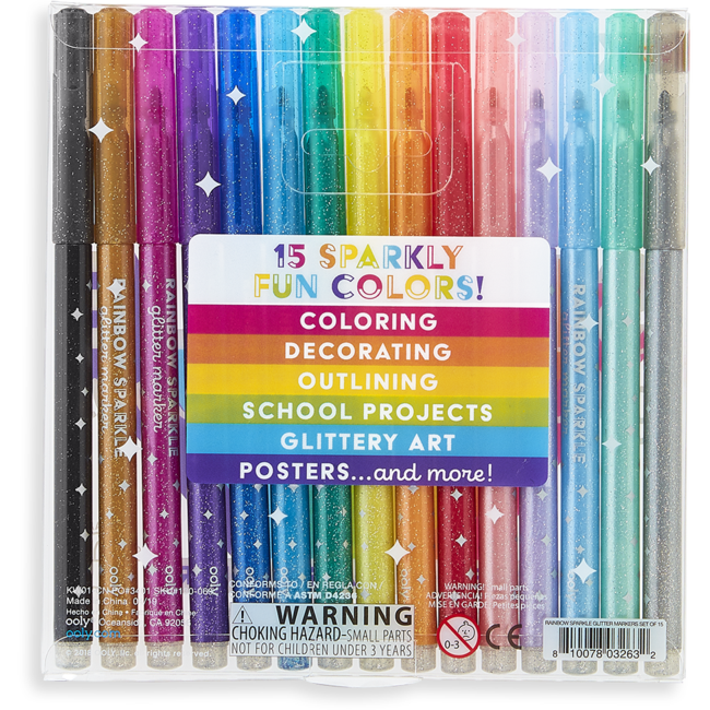 Rainbow Sparkle Glitter Markers - Set 15