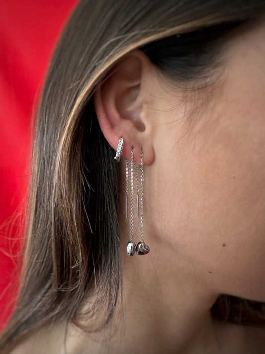 Pendientes corazón cadena plata  ı UNIDAD