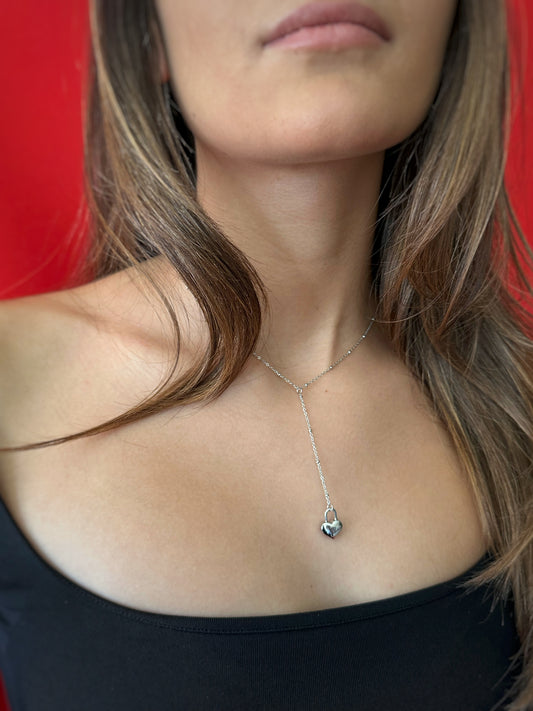 Collar Candado Corazón Y Plata