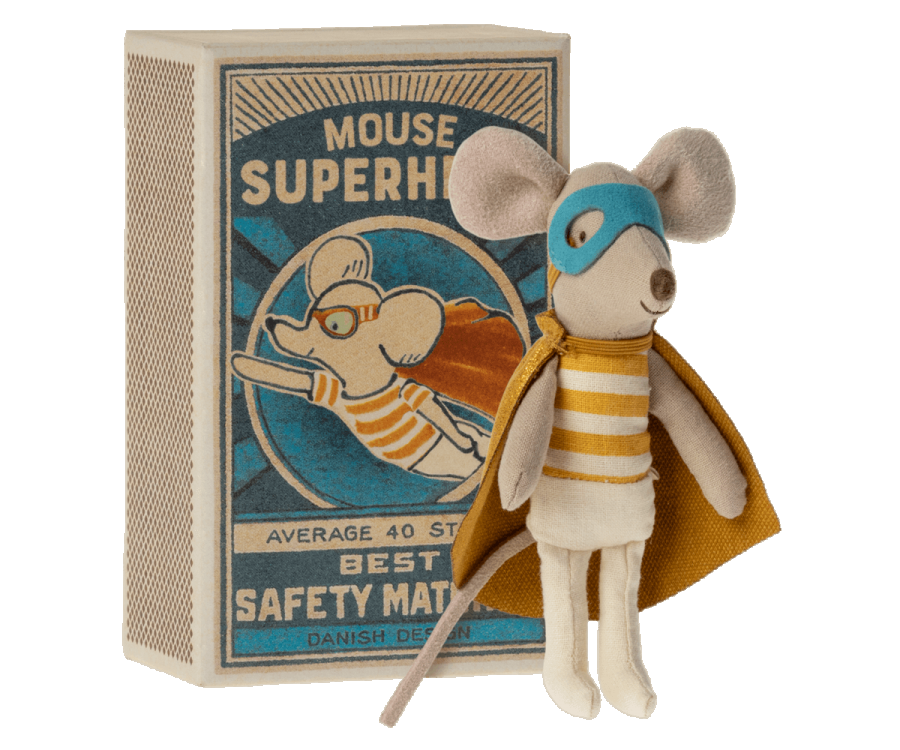 Ratón superhéroe, hermanito en caja de cerillas MAILEG