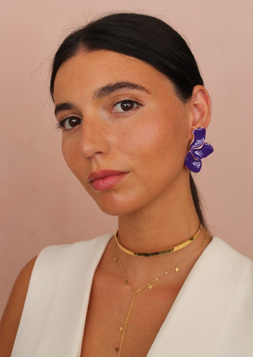 PENDIENTES FLOR MORADO  ıOROı PAREJA