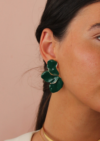 PENDIENTES FLOR VERDE  ıOROı PAREJA