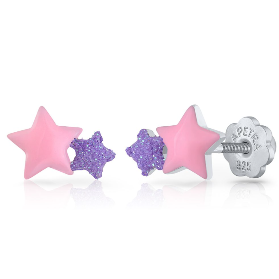 PENDIENTES ESTERLLA ROSA Y MORADA ı NIÑA