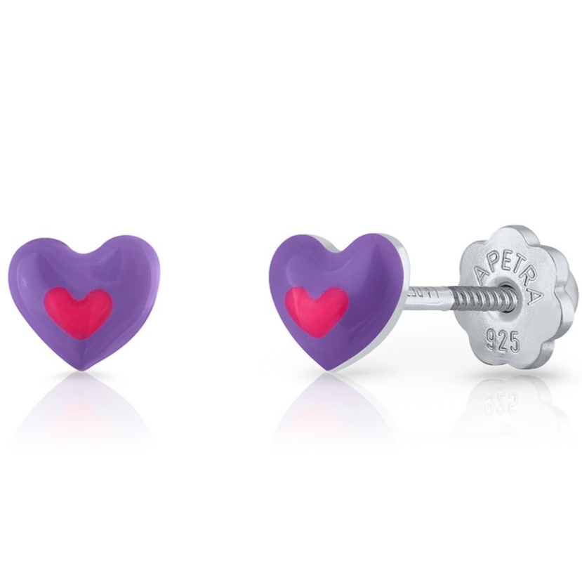PENDIENTES CORAZÓN MORADO ı NIÑA
