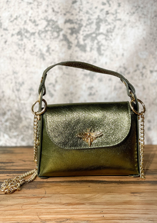 Bolso abeja verde metalizado