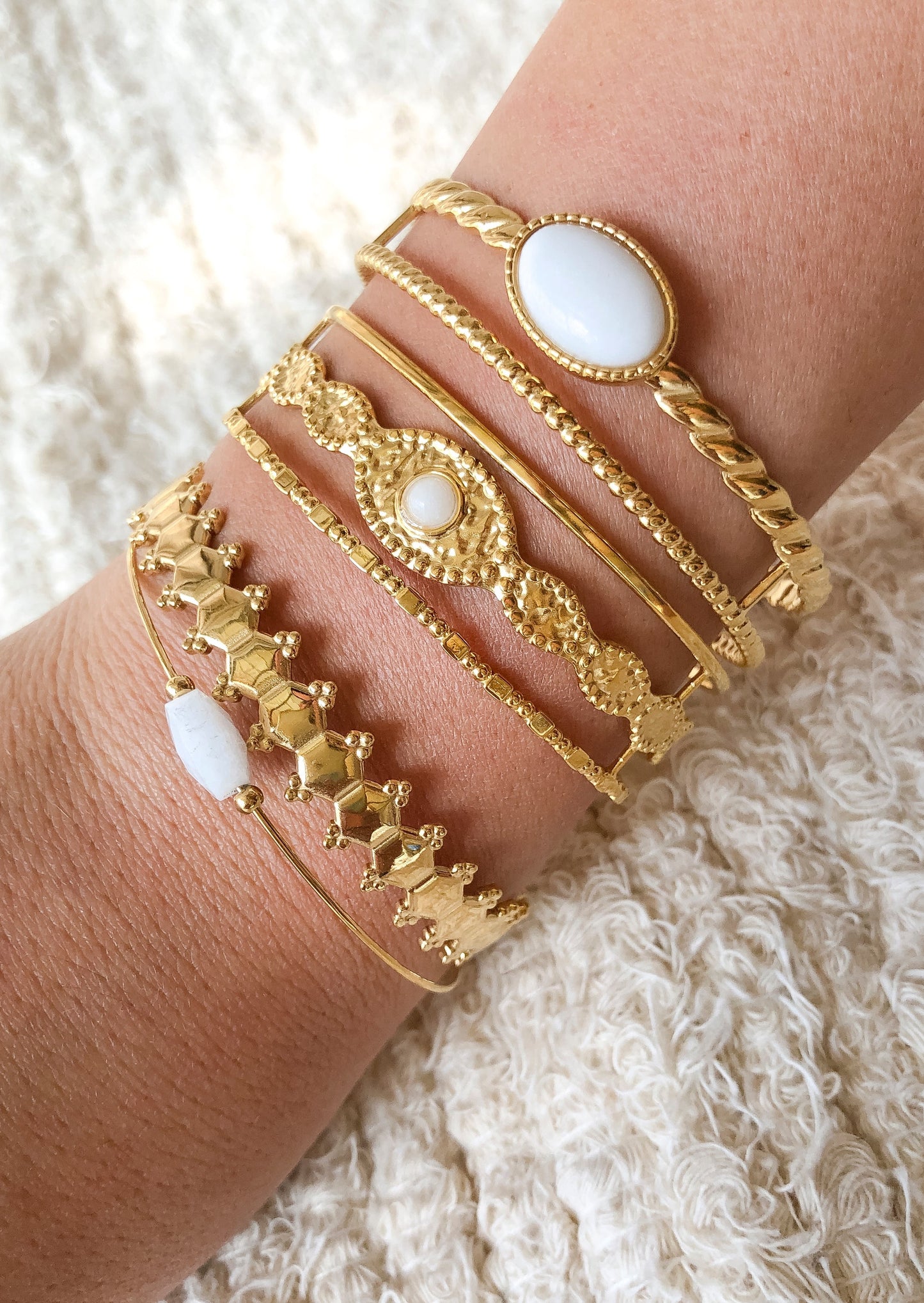 PULSERA DOBLE RIZO PIEDRA BLANCA  ı ACERO ı ORO