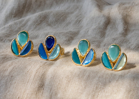 ANILLO TULIPÁN AZUL I AJUSTABLE  I ORO