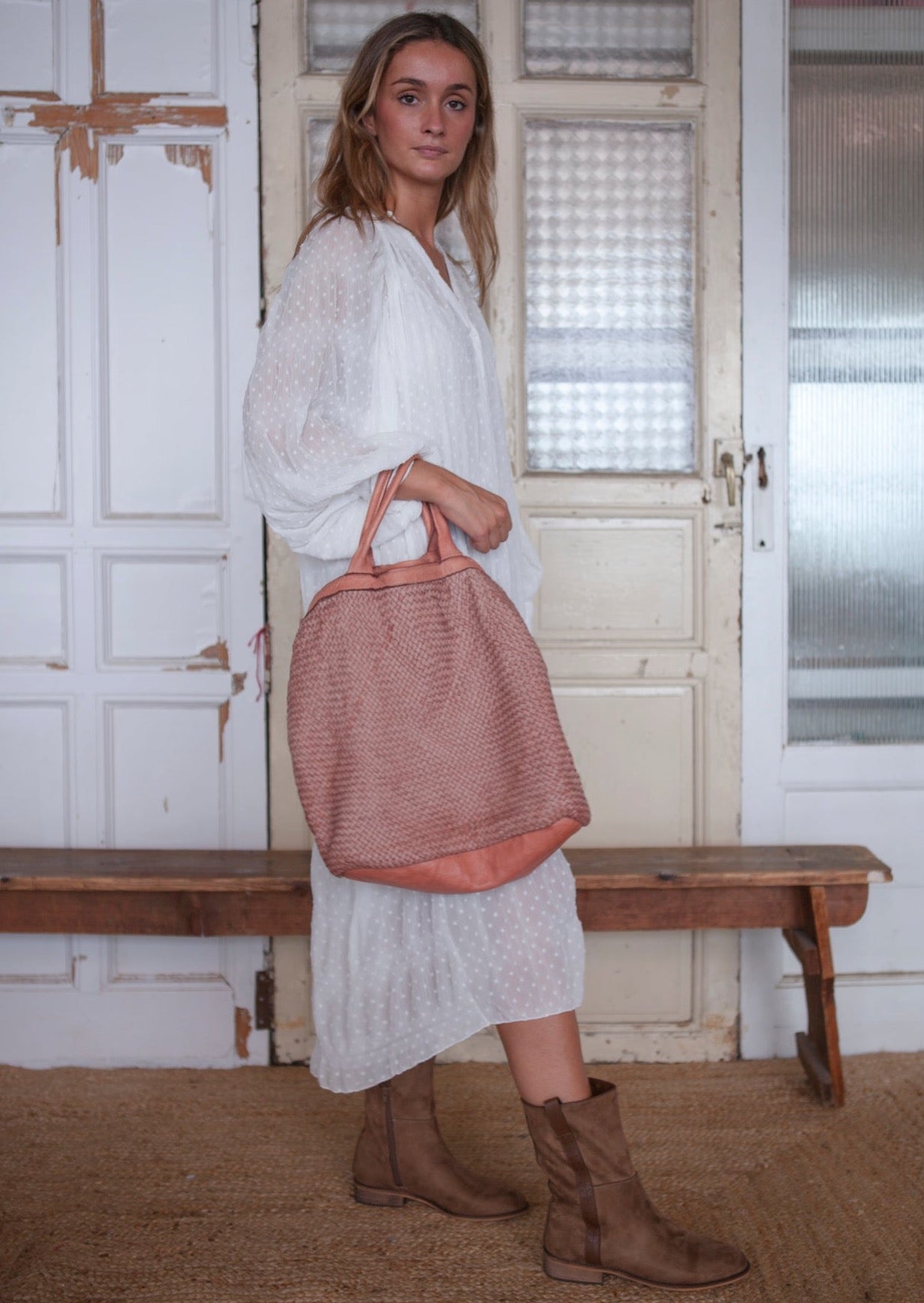 Bolso piel rosa XL