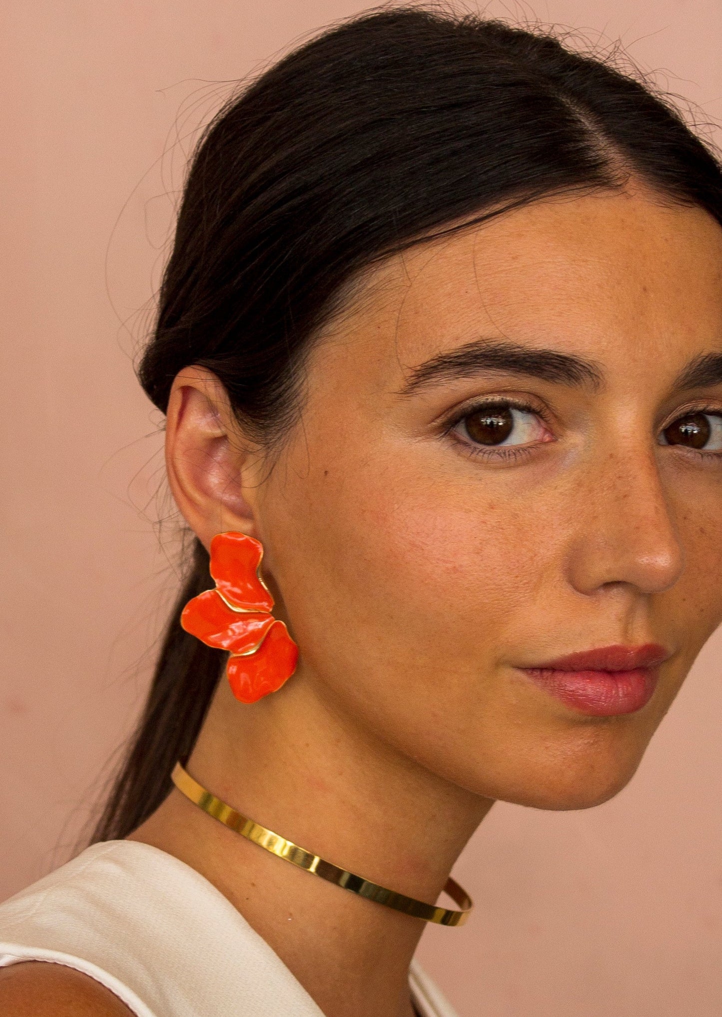 PENDIENTES FLOR NARANJA  ıOROı PAREJA