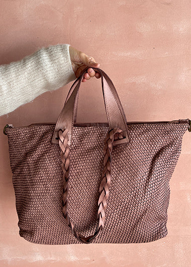 Bolso cuero trenzado rosa xl