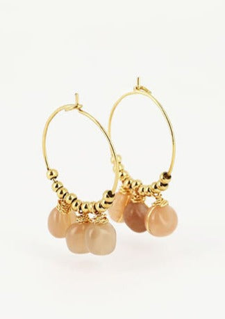 PENDIENTES PAREJA PIEDRAS TRIPLE  ı PIEDRA DEL SOL ı ORO