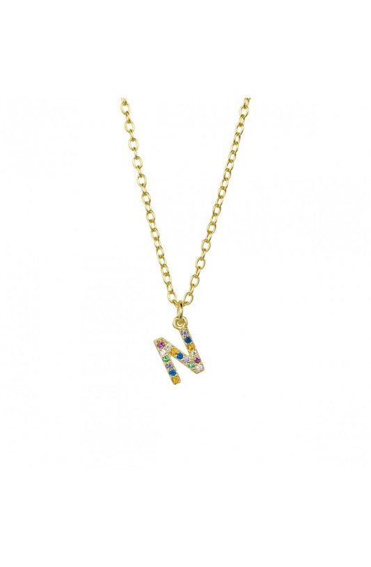 COLLAR | LETRA N | CIRCONITA COLORES | ORO