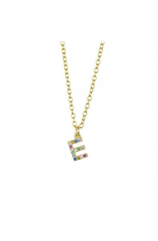 COLLAR | LETRA E | CIRCONITA COLORES | ORO