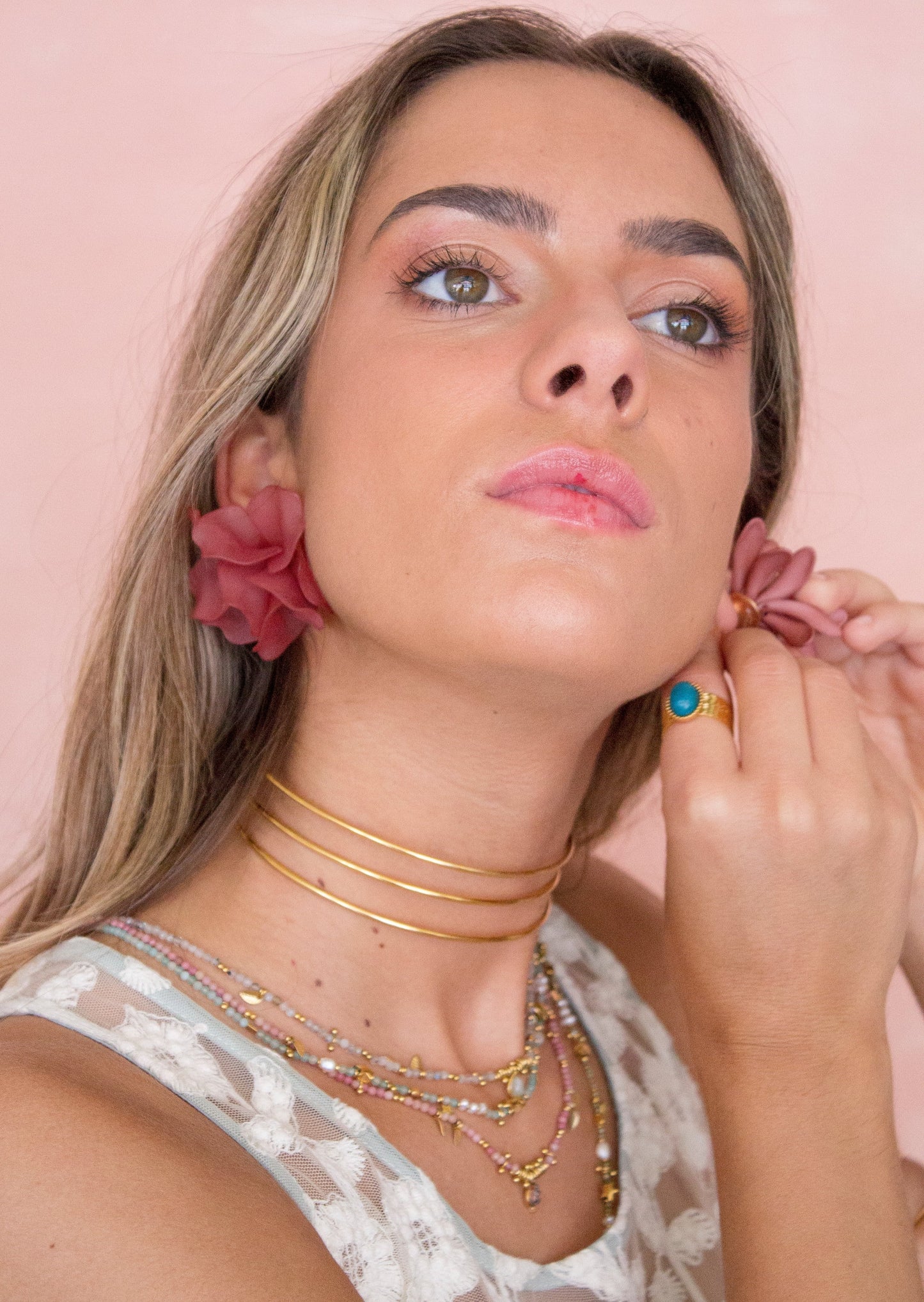 PENDIENTES FLOR ROSA ı PAREJA