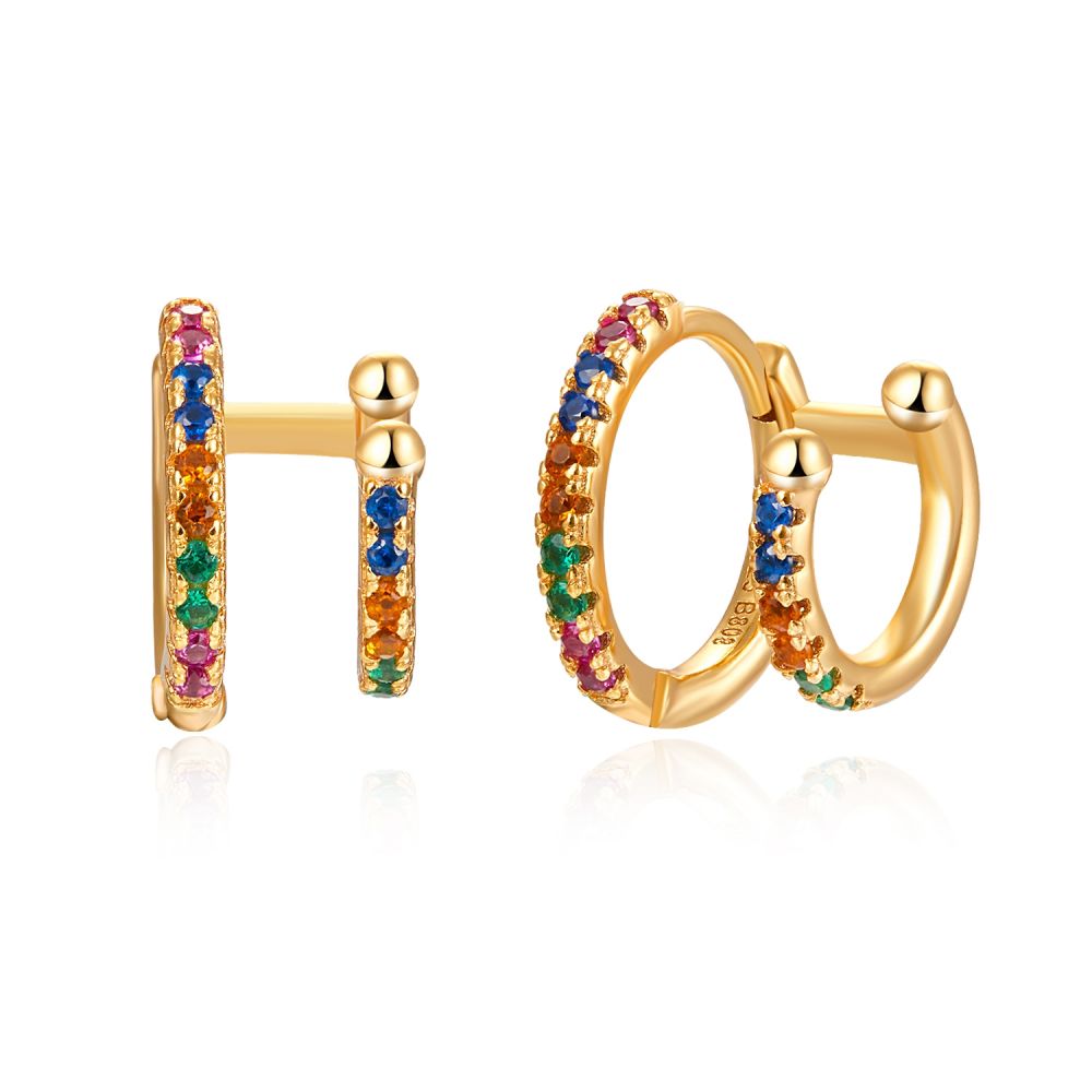 ARO MINI DOBLE CON FALSO PIERCING ı CIRCONITAS COLORES ı ORO UD.